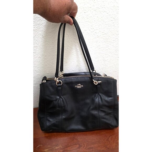 Coach Black Leather Tote Crossbody Shoulder Bag Dual Straps & Gold Hardware - Picture 3 of 11